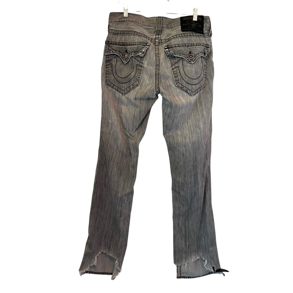 True Religion Ricky Jean Gray Wash Distressed Flap USA‎ Straight Sz 31 Fit 32